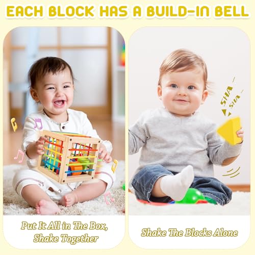 Cubo di Selezione di Forma in Legno, Giocattoli Montessori per 1 Anno, 8 Pezzi di Forme multisensoriali Colorate, Giocattolo di apprendimento per Neonati e Ragazzi, Regalo per Il Primo Compleanno - immagine 5