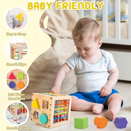 Cubo di Selezione di Forma in Legno, Giocattoli Montessori per 1 Anno, 8 Pezzi di Forme multisensoriali Colorate, Giocattolo di apprendimento per Neonati e Ragazzi, Regalo per Il Primo Compleanno - immagine 6