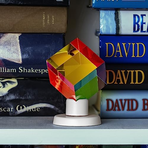 Cubo di miscelazione dei colori con espositore - 2 pollici (50 mm) Ciano, Giallo e Magenta Prisma Acrilico Prisma Ottico Fisica Desk Decor - Soddisfante Giocattolo Fidget Silenzioso - immagine 3