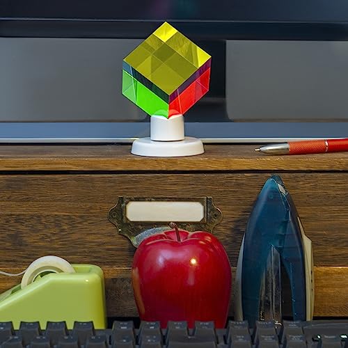 Cubo di miscelazione dei colori con espositore - 2 pollici (50 mm) Ciano, Giallo e Magenta Prisma Acrilico Prisma Ottico Fisica Desk Decor - Soddisfante Giocattolo Fidget Silenzioso - immagine 4