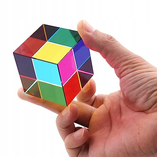 Cubo di miscelazione dei colori con espositore - 2 pollici (50 mm) Ciano, Giallo e Magenta Prisma Acrilico Prisma Ottico Fisica Desk Decor - Soddisfante Giocattolo Fidget Silenzioso - immagine 5