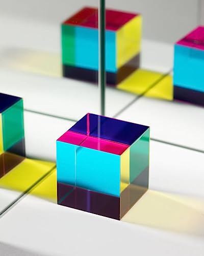 Cubo di miscelazione dei colori con espositore - 2 pollici (50 mm) Ciano, Giallo e Magenta Prisma Acrilico Prisma Ottico Fisica Desk Decor - Soddisfante Giocattolo Fidget Silenzioso - immagine 7