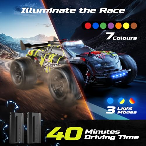 DEERC 1:14 Macchina Telecomandata Brushless per Adulti, 43MPH 4WD off-road con luci LED a 7 colori, ammortizzatori in metallo, 2 batterie 7,4V, trasmissione in metallo, 3 modalità luce. - immagine 5