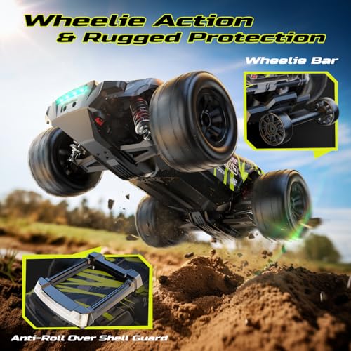 DEERC 1:14 Macchina Telecomandata Brushless per Adulti, 43MPH 4WD off-road con luci LED a 7 colori, ammortizzatori in metallo, 2 batterie 7,4V, trasmissione in metallo, 3 modalità luce. - immagine 6