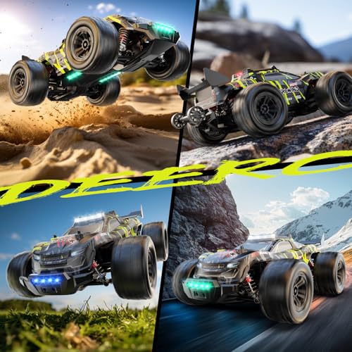 DEERC 1:14 Macchina Telecomandata Brushless per Adulti, 43MPH 4WD off-road con luci LED a 7 colori, ammortizzatori in metallo, 2 batterie 7,4V, trasmissione in metallo, 3 modalità luce. - immagine 8