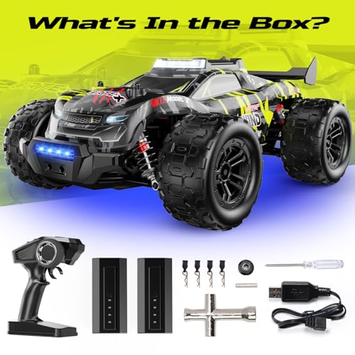 DEERC 1:14 Macchina Telecomandata Brushless per Adulti, 43MPH 4WD off-road con luci LED a 7 colori, ammortizzatori in metallo, 2 batterie 7,4V, trasmissione in metallo, 3 modalità luce. - immagine 9