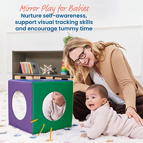 ECR4Kids SoftZone Mirror Foam Cube, Soft Sensory Tummy Time Toy for Infants and Babies, Toddler Active Play and Self-Discovery, Tummy Time Mirror Block - Assorted - immagine 4