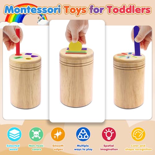 EOPUOZS Giochi Montessori 1 2 3 Anni, 3 in 1 Giochi Bambini 1 2 3 4 Anni, Giochi di Selezione di Forme e Colori, Giocattolo in Legno, Giocattolo Educativo per Bambini, Regali per Bambini - immagine 3