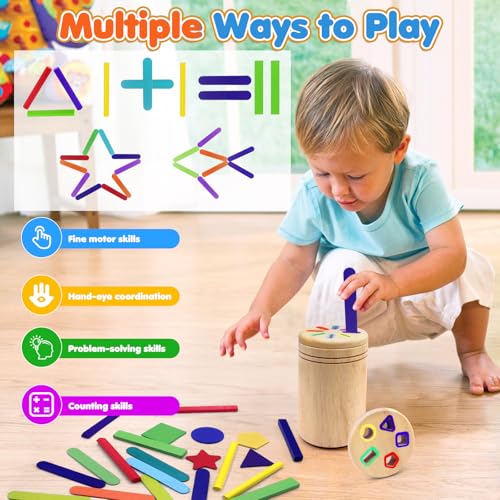 EOPUOZS Giochi Montessori 1 2 3 Anni, 3 in 1 Giochi Bambini 1 2 3 4 Anni, Giochi di Selezione di Forme e Colori, Giocattolo in Legno, Giocattolo Educativo per Bambini, Regali per Bambini - immagine 5