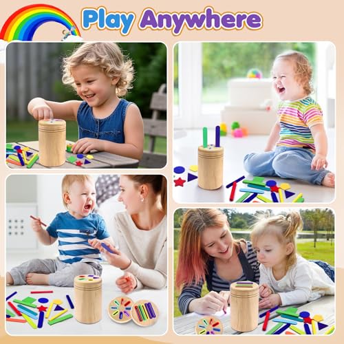EOPUOZS Giochi Montessori 1 2 3 Anni, 3 in 1 Giochi Bambini 1 2 3 4 Anni, Giochi di Selezione di Forme e Colori, Giocattolo in Legno, Giocattolo Educativo per Bambini, Regali per Bambini - immagine 6