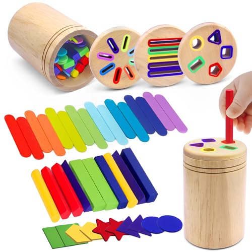 EOPUOZS Giochi Montessori 1 2 3 Anni, 3 in 1 Giochi Bambini 1 2 3 4 Anni, Giochi di Selezione di Forme e Colori, Giocattolo in Legno, Giocattolo Educativo per Bambini, Regali per Bambini