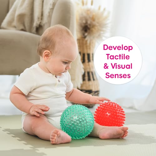 Edushape L'originale palla sensoriale per bambini – Palla da 10,2 cm che aiuta a migliorare le abilità motorie lorde per bambini dai 6 mesi in su – Confezione da 4 palline vivaci e colorate e uniche - immagine 7