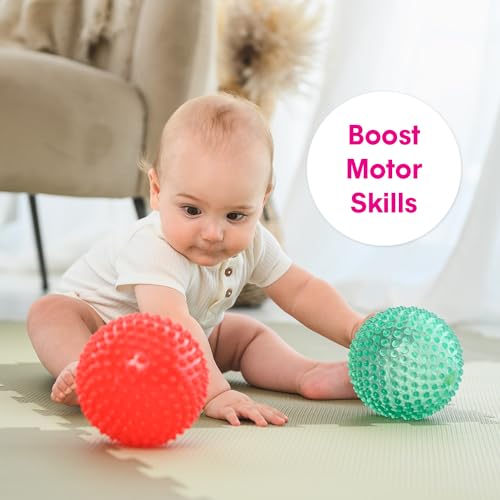 Edushape L'originale palla sensoriale per bambini – Palla da 10,2 cm che aiuta a migliorare le abilità motorie lorde per bambini dai 6 mesi in su – Confezione da 4 palline vivaci e colorate e uniche - immagine 8