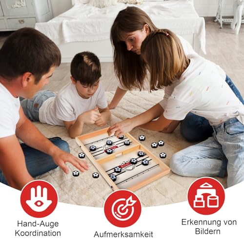 FORMIZON Gioco da Tavolo da Hockey, Hockey da Tavolo in Legno, Tabella Desktop Battaglia 2 in 1 Vincitore Gioco Interazione Ghiaccio Adatto per Attività Familiare - immagine 14