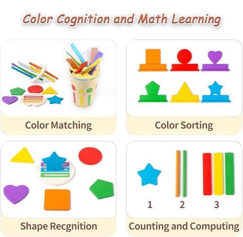 Felly Giochi Legno Montessori per Bambini 1 2 3 Anni, Gioco Colore Forma Impilare e Ordinare, Giocattoli Motricità Fine e Educativi e Sensoriale Apprendimento, Regali di Compleanno per Bambina Bambino - immagine 5