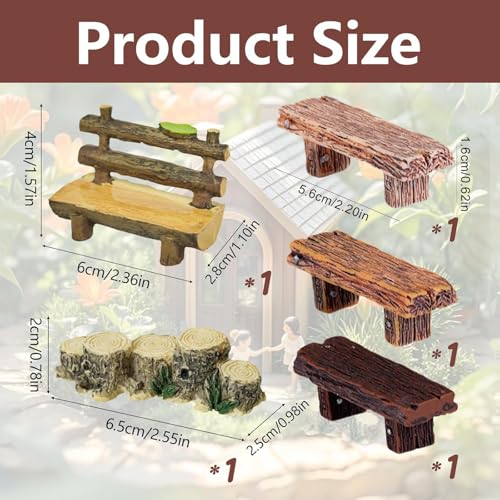 Giardino in Miniatura Decorazioni - 1 Panca in Legno 1:12, Ponte in Legno con 5 Paletti, 4 Panchine a Due Posti - Colori Giallo, Beige, Nero e Marrone, Perfetto per Paesaggi Fiabeschi, DIY - immagine 3