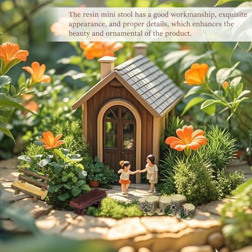 Giardino in Miniatura Decorazioni - 1 Panca in Legno 1:12, Ponte in Legno con 5 Paletti, 4 Panchine a Due Posti - Colori Giallo, Beige, Nero e Marrone, Perfetto per Paesaggi Fiabeschi, DIY - immagine 6