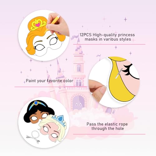 Hifot Maschere da Colorare per Bambini Maschera Principessa Bianca Maschere da Colorare DIY Artigianato 12 Pezzi Maschere per Carnevale Festa Compleanno Bambini Accessori per Feste - immagine 3