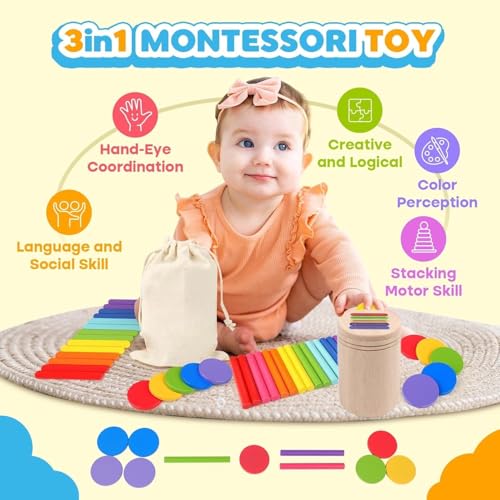 Kaimirui Giochi Montessori 1 2 3 Anni,Giochi Bambini 1 Anni,Giochi Legno Bambini Scuola Materna Educational Color Sorting Fidget Giocattoli sensoriali-Regali per Bambini Bambina 1 2 Anni - immagine 6