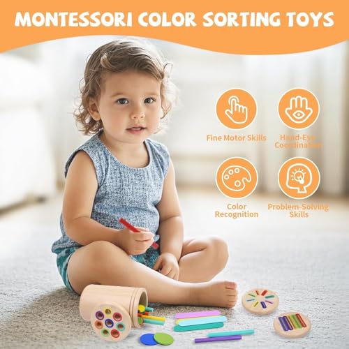 Kaimirui Giochi Montessori 1 2 3 Anni,Giochi Bambini 1 Anni,Giochi Legno Bambini Scuola Materna Educational Color Sorting Fidget Giocattoli sensoriali-Regali per Bambini Bambina 1 2 Anni - immagine 8
