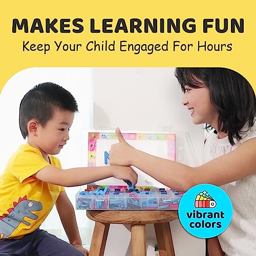 Lettere e numeri magnetici per bambini, 274 pezzi, lettere magnetiche colorate, forme e magneti dell'alfabeto, kit educativo con lavagna magnetica per bambini, penne cancellabili e altro ancora - immagine 5
