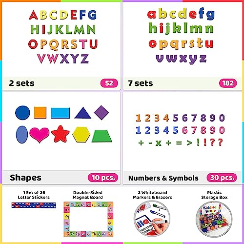 Lettere e numeri magnetici per bambini, 274 pezzi, lettere magnetiche colorate, forme e magneti dell'alfabeto, kit educativo con lavagna magnetica per bambini, penne cancellabili e altro ancora - immagine 6
