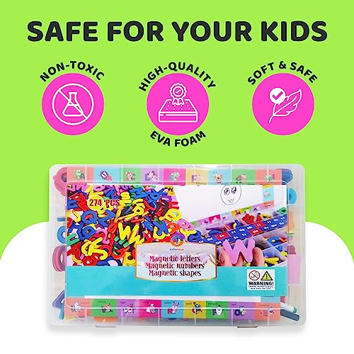 Lettere e numeri magnetici per bambini, 274 pezzi, lettere magnetiche colorate, forme e magneti dell'alfabeto, kit educativo con lavagna magnetica per bambini, penne cancellabili e altro ancora - immagine 8