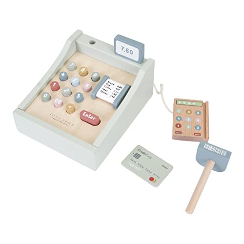 Little Dutch 7082 - Cassaforte in legno FSC, con scanner e accessori, colore: Verde menta - immagine 3