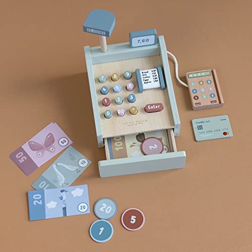 Little Dutch 7082 - Cassaforte in legno FSC, con scanner e accessori, colore: Verde menta - immagine 4