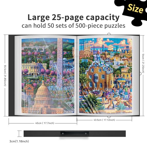 MOZOOSON Cartella per Puzzle 500 Pezzi, Raccoglitore per Puzzle Portatile con 25 Tasche, Puzzle Accessori Antipolvere e Protettivo, Appassionati di Puzzle - immagine 3