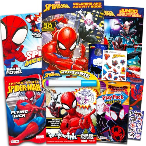 Marvel Spiderman Coloring Books Bulk for Kids - Spiderman Coloring Art Set Bundle Includes 6 Coloring Books with Activities, Stickers, and Games Featuring Spiderman, More | Spiderman Activity Set Bulk