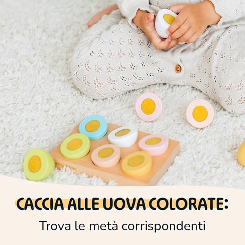Merle Toys® Accessori per Negozio in Legno: 6 Uova di Legno Colorate con Chiusura a Strappo per Bambini dai 2 ai 4 Anni, Accessori Cucina Giocattolo in Legno, Giochi per Cucina e Bottega - immagine 4