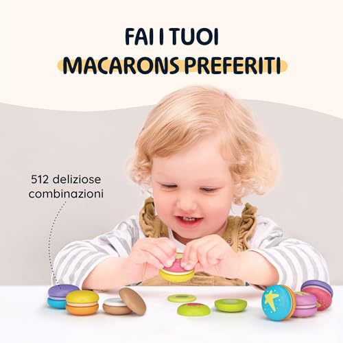 Merle Toys® Macarons: Giochi Montessori da 2 ai 3 e 4 anni, Giochi Bambini, cibo Giocattolo, accessori cucina legno, dolci finti, Set da 8 Macaron colorati per supermercato e carrello spesa - immagine 3