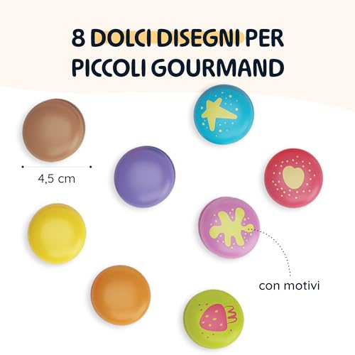 Merle Toys® Macarons: Giochi Montessori da 2 ai 3 e 4 anni, Giochi Bambini, cibo Giocattolo, accessori cucina legno, dolci finti, Set da 8 Macaron colorati per supermercato e carrello spesa - immagine 6