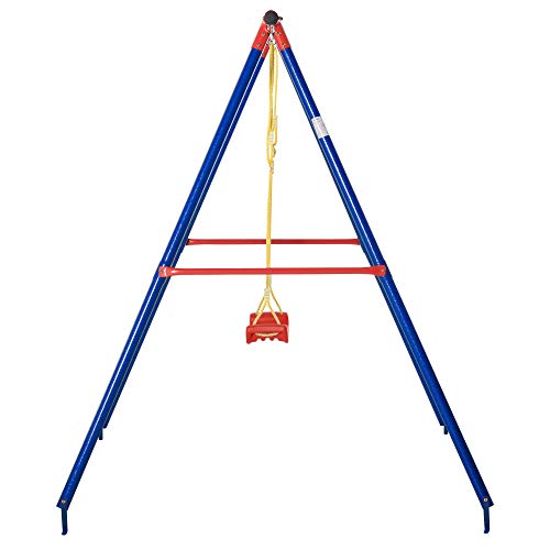 Outsunny - Set di altalena in metallo con corda regolabile, resistente, con telaio a A, per bambini di divertimento dai 6 ai 12 anni, colore: Blu - immagine 9