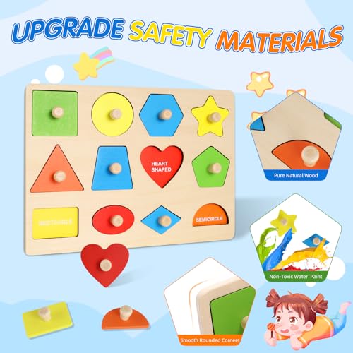 Puzzle Geometrico in Legno,Montessori Tavola a Pioli Selezionatore Colori Puzzle con Pomello,Puzzle in Legno per Bambini 2 3 Anni,Primi Incastri Montessori,Giocattolo Prescolare Educativo Per Bambini - immagine 5