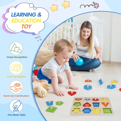 Puzzle Geometrico in Legno,Montessori Tavola a Pioli Selezionatore Colori Puzzle con Pomello,Puzzle in Legno per Bambini 2 3 Anni,Primi Incastri Montessori,Giocattolo Prescolare Educativo Per Bambini - immagine 7