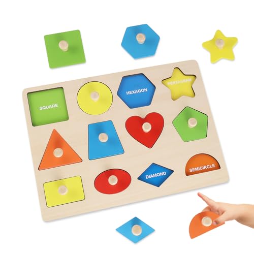 Puzzle Geometrico in Legno,Montessori Tavola a Pioli Selezionatore Colori Puzzle con Pomello,Puzzle in Legno per Bambini 2 3 Anni,Primi Incastri Montessori,Giocattolo Prescolare Educativo Per Bambini