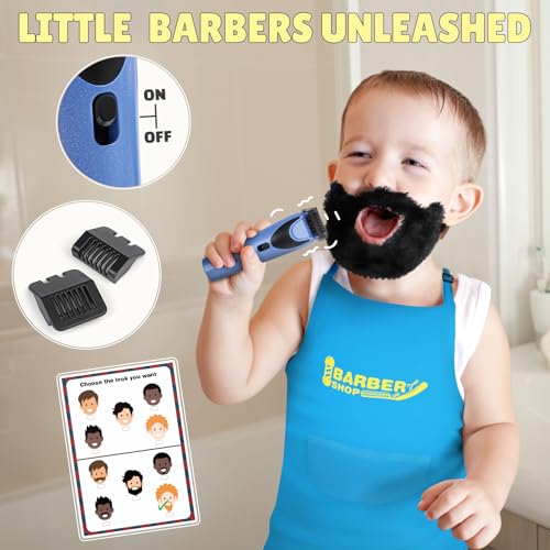 Set da parrucchiere per bambini, kit da salone alla moda con rasoio, forbici, tagliacapelli elettrico, asciugacapelli a batteria, gioco di ruolo per bambini dai 3 anni in su, regalo per ragazzi. - immagine 3