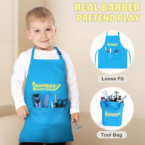 Set da parrucchiere per bambini, kit da salone alla moda con rasoio, forbici, tagliacapelli elettrico, asciugacapelli a batteria, gioco di ruolo per bambini dai 3 anni in su, regalo per ragazzi. - immagine 5