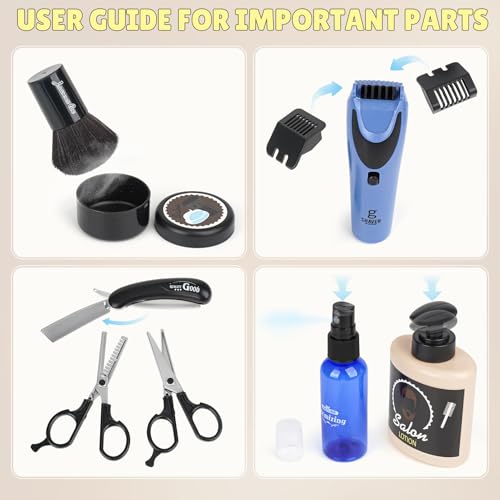 Set da parrucchiere per bambini, kit da salone alla moda con rasoio, forbici, tagliacapelli elettrico, asciugacapelli a batteria, gioco di ruolo per bambini dai 3 anni in su, regalo per ragazzi. - immagine 6