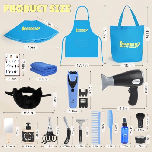 Set da parrucchiere per bambini, kit da salone alla moda con rasoio, forbici, tagliacapelli elettrico, asciugacapelli a batteria, gioco di ruolo per bambini dai 3 anni in su, regalo per ragazzi. - immagine 8