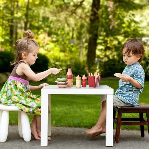 Set di Cibo da Gioco Finto in Legno per Hamburger - Lavabile, Realistico e Colorato - Fast Food Senza BPA - Miglior Regalo Educativo per Bambini dai 3 Anni - immagine 6