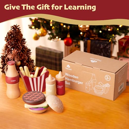 Set di Cibo da Gioco Finto in Legno per Hamburger - Lavabile, Realistico e Colorato - Fast Food Senza BPA - Miglior Regalo Educativo per Bambini dai 3 Anni - immagine 7