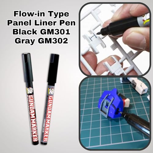 Someie GSI Creos Gundam Marker Pour Type GM301 Black & GM302 Gray & Eraser Pen GM300 & Knock-Type Eraser Flow-in Type Panel Liner Pen - immagine 3