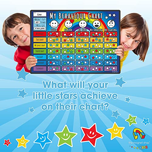 TMS Grafico a stella magnetico per bambini A3 per ispirare un buon comportamento nei bambini e nei bambini ragazzi e ragazze con 4 penne magnetiche colorate a secco (cartellino a forma di stelle) - immagine 7