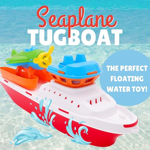 Toyland® 42 cm (17") Rimorchiatore colorato con elicottero o idrovolante incluso - Giocattolo acquatico galleggiante per bambini - Giocattoli per piscina e bagno - Età 2 anni+ - immagine 3