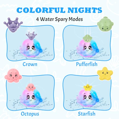 Vicloon Giocattoli per il Bagno del Bambino, Polpo Getto d'acqua Automatico Giochi Bagnetto Neonato Giocattolo da Bagno a Forma di Polpo per il Bagnetto Spruzzatore Automatico con Colore Luce e Ugello - immagine 5