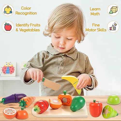 WOODMAM Pezzi Giocattolo da Taglio per Cucina per Bambini, Cibo Finto per Cucina da Gioco, Include Frutta e Verdura in Plastica, Cesto Portaoggetti, Giocattoli Finti, Regali per Bambini - immagine 7