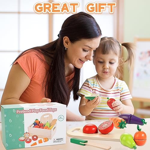 WOODMAM Pezzi Giocattolo da Taglio per Cucina per Bambini, Cibo Finto per Cucina da Gioco, Include Frutta e Verdura in Plastica, Cesto Portaoggetti, Giocattoli Finti, Regali per Bambini - immagine 8